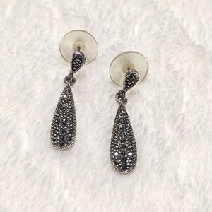 Vintage Sterling Silver and Marcasite Drop Pierced Earrings
